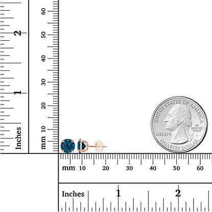 Solid 14K Yellow or White or Rose Gold 6mm Round Genuine Birthstone Gemstone Prong Set Stud Earrings For Women - color: Blue Topaz-London Blue Topaz