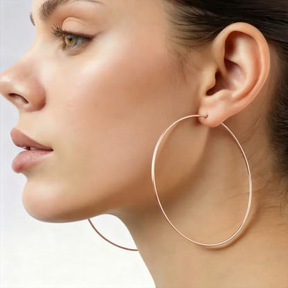 Thin Gold Hoop Earrings for Women, 70mm/2.75in Large Thin Hoop Earrings, Lightweight Big Gold Hoop Earrings for Women Jewelry Gifts - color: Rose Gold