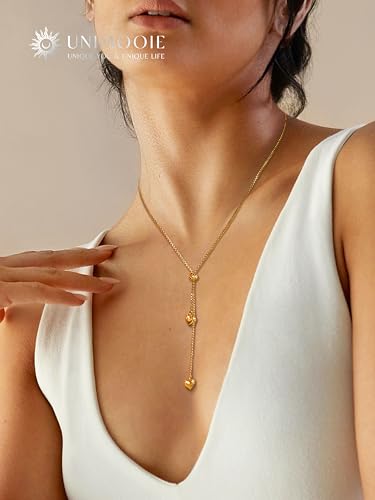 18k Gold Plated Dainty Hearts Necklace Adjustable Chain for Women Cute Y Heart Pendant Boho Charm Jewelry Gift