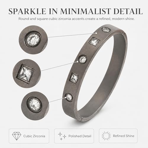 ZEZE++ Gold cuff bracelets for women - Mother of Pearl and Cubic Zirconia Bangle, High Polished Stainless Steel, Perfect for Wedding, Party, and Gift for Her - color: Titanium steel