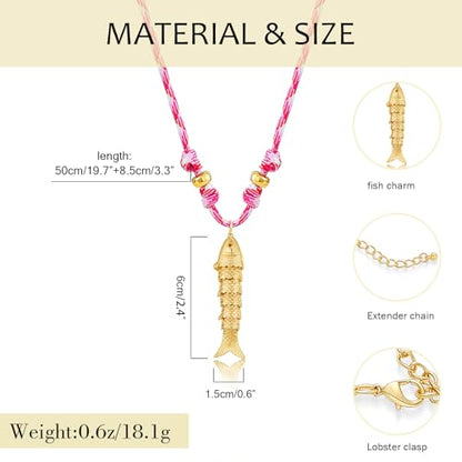 YUJIE Dainty Fish Pendant Necklace for Women 14k Gold Plated Ocean Fish Charm Necklace Summer - color: rope fish