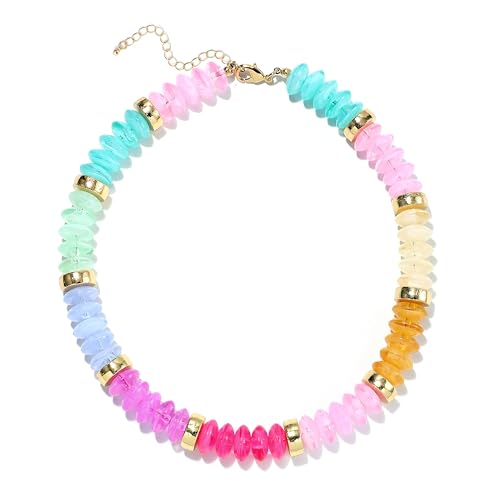 RISHEGAE Chunky Beaded Necklace for Women Boho Resin Beaded Choker Necklace Adjustable Surfer Beach Strand Necklaces Gold Handmade Acrylic Beads Jewelry Gift for Women - color: Style 1colorful