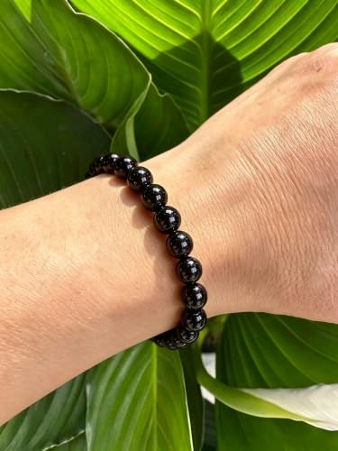 Carnelian Bracelet - Stone of Luck,Stretch Natural Stone Crystal Beads Jewelry Gifts for Women Men Unisex - color: Black Tourmaline-Super Protection, size: 10mm