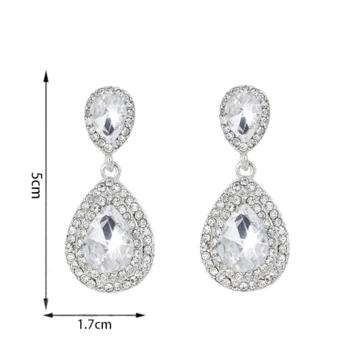 Elegant Rhinestone Statement Earrings Sparkly Cluster Crystal Drop Dangle Earrings Teardrop Chandelier Earrings Wedding Bridal Prom Earrings for Women - color: B:silver