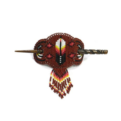 Beaded Hair Clips Native American Style Handmade Collection (Brown Feather) - color: Brown Feather