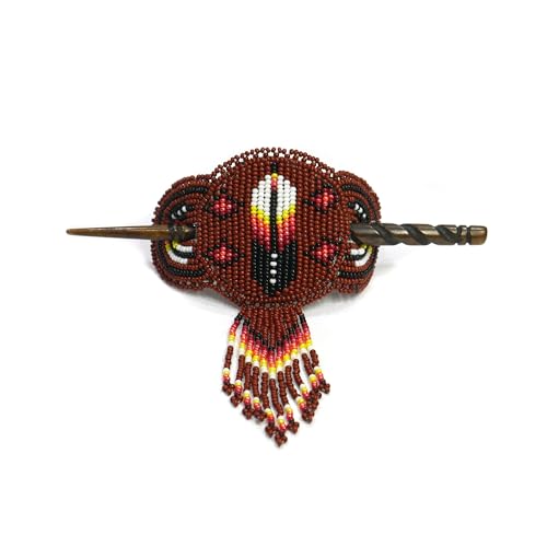 Beaded Hair Clips Native American Style Handmade Collection (Brown Feather) - color: Brown Feather