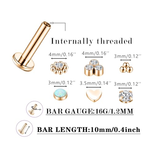 16G Monroe Lip Piercing Jewelry Labret Studs Tragus Hoop Earrings Nose Piercing Flat Back Helix Earring - color: rose gold, size: 16G*10mm