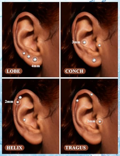 20G 18G 16G F136 Titanium Threadless Flat Back Earrings Nose Studs Tragus Forward Helix Conch Cartilage Lobe Earrings Medusa Labret Snake Bite Monroe Lip Ring Piercing Jewelry For Women Men - size: 18G-7MM Bar-CZ 3MM