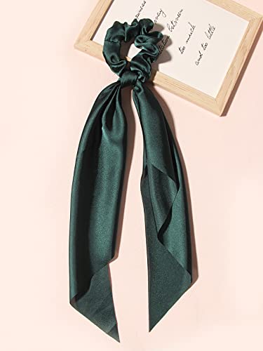 Pack of 2 Knotted Bow Hair Scrunchies Elastic Hair Scarf Black Hair Ties Bands Satin Hair Ribbon Scrunchy Red Ponytail Holder for Women and Girls (Dark green) - color: Dark green