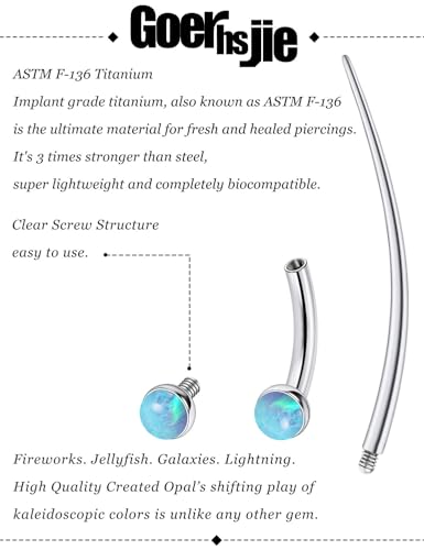 F136 Titanium 16g 6/8/10mm Opal Eyebrow/Rook/Snug/Vertical-Labret/VCH/Snake-Eyes/Anti-Tragus/Christina/Daith/Belly-Button/Bridge/Hood/Surface Curved Barbell Piercing Jewelry for Women Men - color: Blue, size: 6mm=1/4in