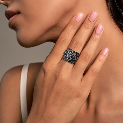 925 Sterling Silver Pave Birthstone Chunky Statement Rings for Women Men | 14K Gold Plated/Silver Large Dome Ring Birthday Cocktail Jewelry,Size 6 to 10(with Gift Box) - color: 13-Created Black Spinel