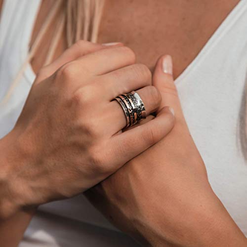 Vintage Design Mixed metal Ring Two Tone Solid 9k Yellow & Rose Gold And 925 Sterling Silver Spinner Ring Hammered Silver Ring Made in Israel
