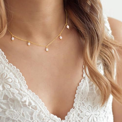 Ursteel 14K-Gold-Plated Necklace for Women Girls, Cute Daisy Pearl Necklace for Girls Clover Butterfly Cubic Zirconia Flower Evil Eye Station Necklaces for Women Teen Girl Gifts - color: Pearl