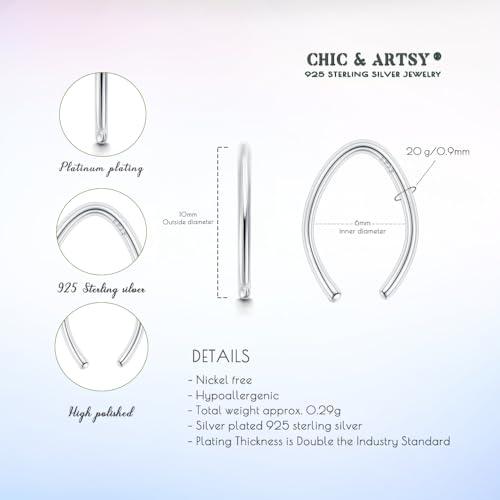 CHIC & ARTSY 925 Sterling Silver Open Hoop Earrings Small Hoop Earrings for Women Half Hoop Cartilage Piercing Adjustable Huggie Earrings - color: C:Silver 6mm