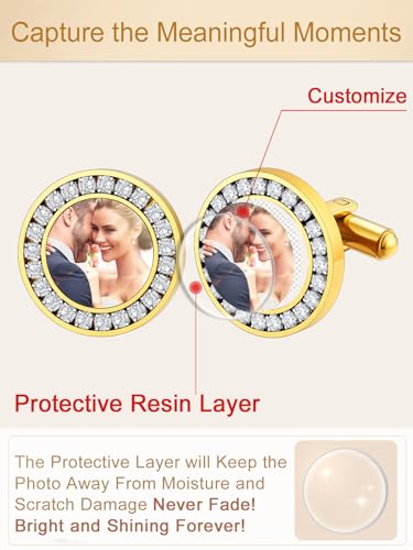 Custom4U Custom Photo Cufflinks for Men Father of the Bride Gifts - color: B-Round Photo-Gold