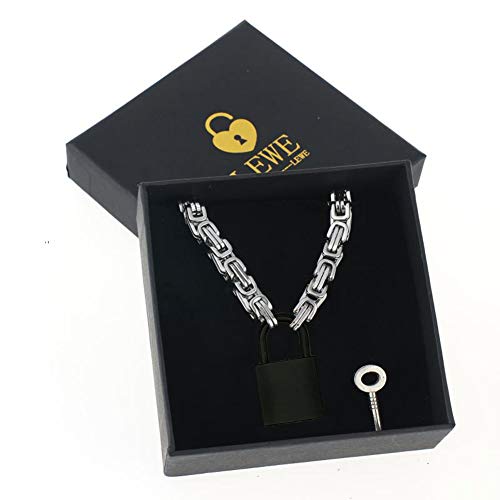 Heart Padlock Collar Stainless Steel Lock Necklace Byzantine Chain Necklace Locking Collar Choker for Men Women Jewelry - style: D