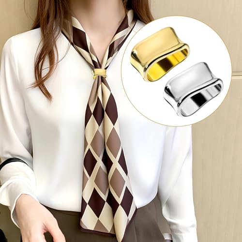 2 Pcs Scarf Clip Oblate Silk Scarf Ring Brooch Gold & Silver Metal Clips Shawl Slide Buckle Scarfs Wrap Clasp Clip Rings Brooches Fashion Accessory for Shawls and Scarves