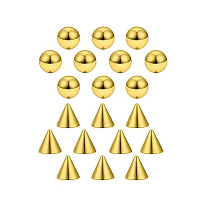 COLORFUL BLING Fake Eyebrow Nose Lip Ring Labret Studs Stainless Steel Replacement Balls Spike with 20pcs Sticker Non-Piercing Body Jewelry Fake Skin Sticker Piercing - color: 3mm gold