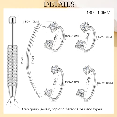 Horseshoe Nose Ring for Women, 20G 18G 16G Surgical Steel Nose Hoops, Multi-Purpose Nose Piercing Jewelry for Cartilage Helix Tragus Labret Septum Lips Ears - color: 18G-Silver 8MM&10MM
