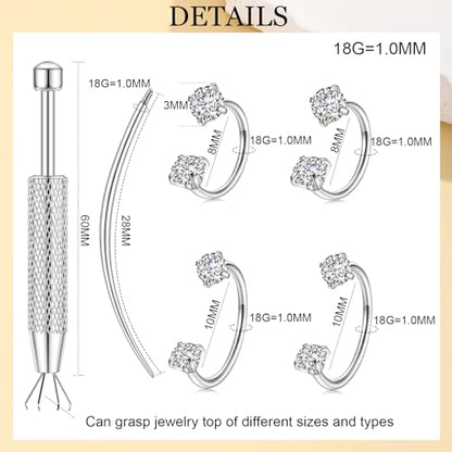 Horseshoe Nose Ring for Women, 20G 18G 16G Surgical Steel Nose Hoops, Multi-Purpose Nose Piercing Jewelry for Cartilage Helix Tragus Labret Septum Lips Ears - color: 18G-Silver 8MM&10MM