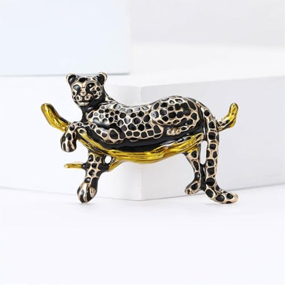 Luxury Crystal Tiger Brooch Pins for Women Men Vintage Gold-Tone Climbing Black Spots Leopard Brooch Fashion Panther Cougar Pin Suit Jackets Coat Animal Jewelry Gift - style: Cheetah