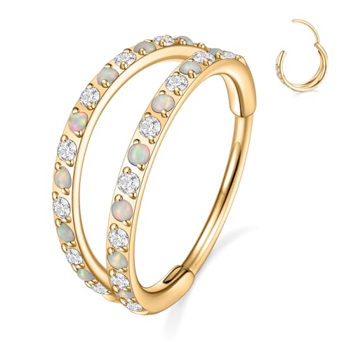 GAGABODY Conch Piercing Double Open Stack with CZ 16 Gauge Hoop Earrings 18g Septum Jewelry 20g Septum Ring Daith Earrings 316L Surgical Steel Lip Rings Helix Rook Cartilage Earrings Hoop - color: Style12:Gold+Double Hoop OPAL&CZ