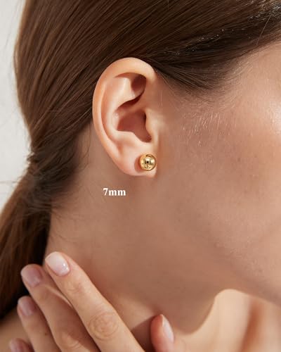 925 Sterling Silver Ball Stud Earrings for Women Men Hypoallergenic Ball Earrings 4mm-8mm - color: yellow, size: 4mm