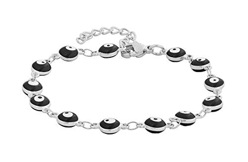 Women's Charm Enamel Evil Eye Protection Link Chain Bracelet - color: Silver,Black