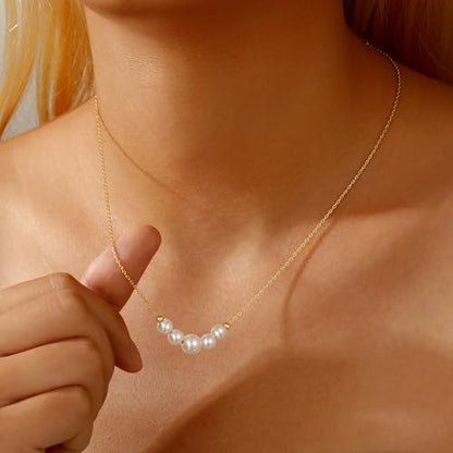 Ritach Pearl Necklaces for Women - Real Gold Plated Dainty Pearl Necklace Daisy Round Drop Pearl Choker Necklace Layered Gold Necklace for Women Teen Girls Bridesmaid Wedding Birthday Gifts - style: Gold-Five Pearl