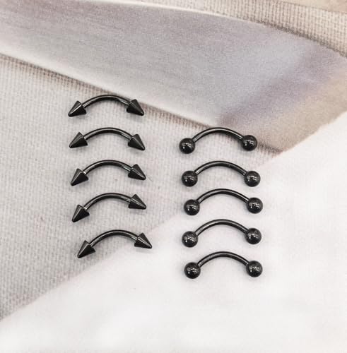 40Pcs 16G Lip Rings Stainless Steel Horseshoe Labret Monroe Lip Barbell Eyebrow Nose Ring Medusa Piercing Jewelry for Women Men - color: black