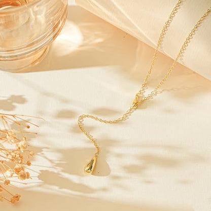 14K Gold Plated Layered Lariat Necklace for Women - Waterproof Non-Tarnish Dainty Gold Chain Necklace, Long Boho Statement Jewelry for Wedding, Prom, Summer Vacation Gifts - color: Drop Y Necklace-Gold