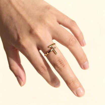 Cross Rings For Women, Faith Christian Blessed Hope Love Encouragement Pray Ring Adjustable Open Wrap Thumb Cross Inspirational Ring Dainty 14k gold Jewelry Easter Gift Non Tarnish - color: Gold 1