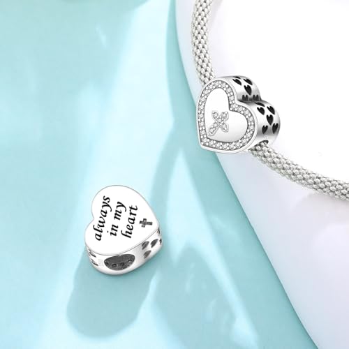925 Sterling Silver Charms for Bracelets and Necklace Religious Cross Pendants Praying Hands, Bible, Virgin Mary, Jesus, Church Bead Jewelry - color: Heart cross beads