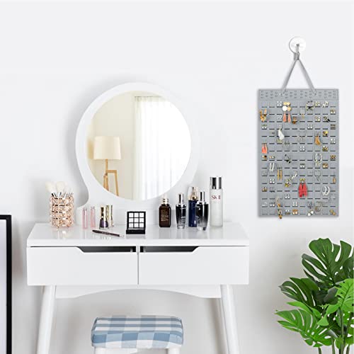 Resovo Hanging Earrings Organizer, Wall Earring Holder with 2 Hooks, Holds Up To 300 Pairs, Compact Design, Soft Material-Silber Grey | 20 Hooks, Holds Up To 300 Pairs, Compact Design, Soft Material, Earring Hanger & Display for Women & Girls - color: Sil