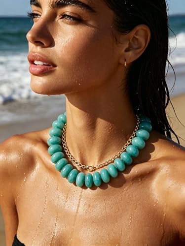CSIYANJRY99 Chunky Beaded Necklace for Women, Large Colorful Resin Beads Statement Necklace, Boho Summer Beach Vacation Jewelry Gifts - color: Green