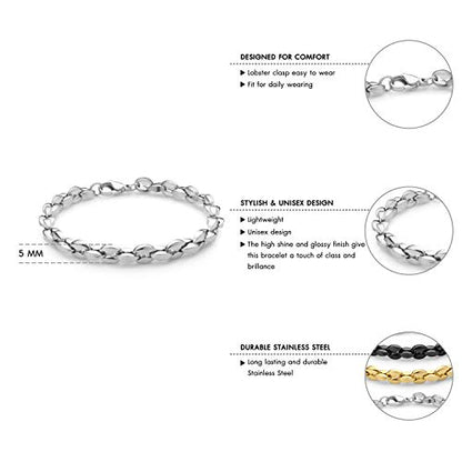 555Jewelry Stainless Steel Hollow Coffee Bean Unisex Link Chain Bangle Bracelet - color: Silver