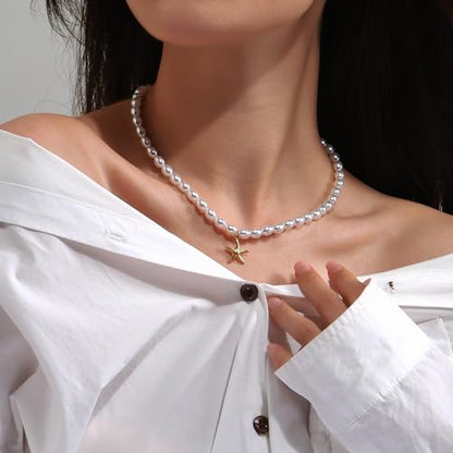 4-12 Pieces Beaded Choker Necklaces for Women Boho Seed Bead Choker Set Hawaiian Handmade Turquoise Beach Beads Necklace Chain Jewelry - style: 6 Bead Pearl Necklace