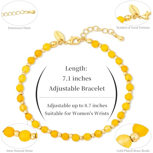 Inspirational Gifts Healing Natural Stone Bracelets for Women Anxiety Stress Relief Bracelet Handmade Jewelry for Friends Sister, Christmas Stocking Stuffers Thanksgiving Basket - color: Yellow- Wealth