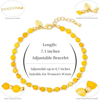 Inspirational Gifts Healing Natural Stone Bracelets for Women Anxiety Stress Relief Bracelet Handmade Jewelry for Friends Sister, Christmas Stocking Stuffers Thanksgiving Basket - color: Yellow- Wealth