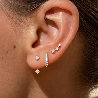 3 Pairs Dainty Small Earrings Set for Women Trendy, Birthstone Stud Huggie Hoop Jacket Stack for Cartilage Helix, Gold Plated Hypoallergenic Cute Women Fashion Accessories Western Jewelry Gifts - color: 04White - Apr