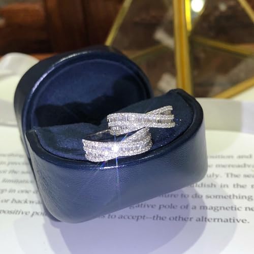 PAVOOI 14K Gold Plated X Ring Simulated Diamond CZ Criss Cross Ring for Women Juude Jewelers Silver Rose Gold Braided Wrap Knot Style Promise Statement Cocktail Party Ring(Silver.K-US Code-6) - color: SILVER.K, size: (US Code-6)