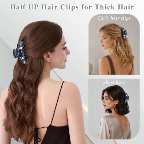 Luxury Italian Designed Large Claw Clip for Thin Hair & Thick Half Ups, 4.3 Inch Cute Acetate French Hair Clips for Women, Non-Slip Secure Updos & Chic Daily Styles, Deep-sea Blue - color: Deep-sea Blue
