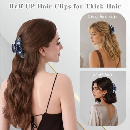 Luxury Italian Designed Large Claw Clip for Thin Hair & Thick Half Ups, 4.3 Inch Cute Acetate French Hair Clips for Women, Non-Slip Secure Updos & Chic Daily Styles, Deep-sea Blue - color: Deep-sea Blue