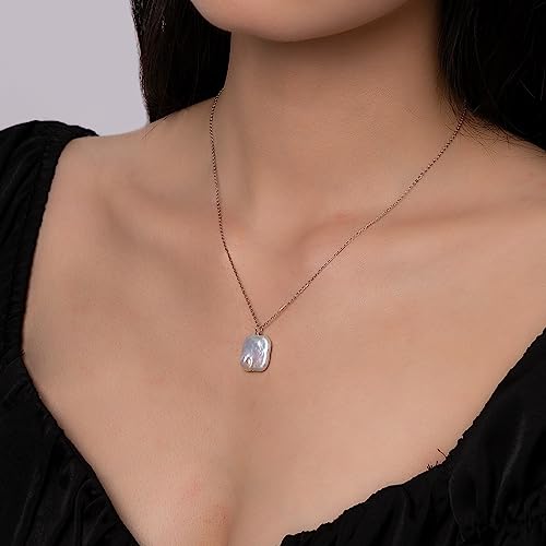 925 Sterling Silver Dainty Freshwater Cultured Pearl Choker Necklace White Genuine Real Pearl Charm Necklaces Jewelry Gifts for Her - color: Baroque-Square-Silver