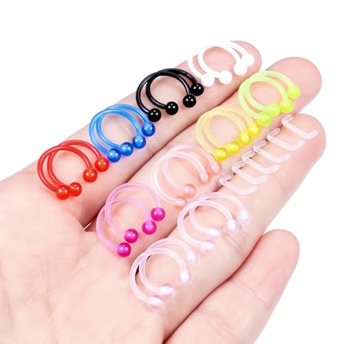 Lcolyoli Septum Retainer 16G Clear Bioflex Septum Rings Flexible Plastic Septum Nose Hoop Piercing Jewelry for Women Men 8mm 10mm - color: 26pcs-16g-3/8"