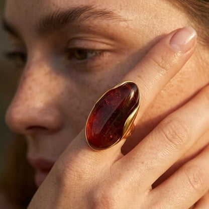 Mchic Colorful Chunky Statement Ring for Women: Boho Large Oval Acrylic Finger Ring Stainless Steel Adjustable Beach Summer Y2K Handmade Jewelry Gift for Women - color: Amber