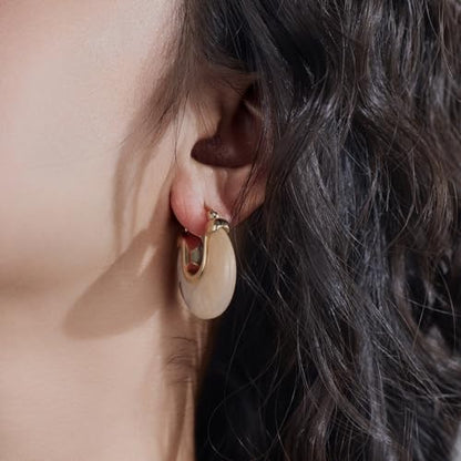 Chunky Gold Resin Hoop Earrings Leverback Statement Huggie Hoops Dangle Drop Dressy Earring Prom Festival Vacation Jewelry for Women - color: Pink, size: Drop