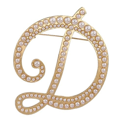 A-Z Initial 26 Letter Brooch Pins, Gold Faux Pearl Alphabet Badges Breastpin for Hat Bag Dress Coat Suit Accessory, Elegant Name Personalized Gifts for Women Men - color: D
