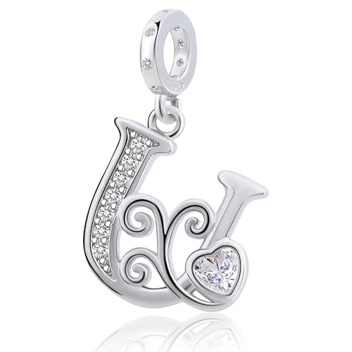 925 Sterling Silver Letter Charms for Pandora Bracelets Silver Letter A Alphabet Charm Initial Dangle Charms Beads Jewelry Gift for Women - style: Dangle Letter Charm U