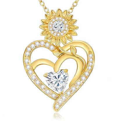 Midari Sunflower Necklace 18k Gold Plated Heart with Brithstone You Are My Sunshine Necklace Anniversary Birthday Sunflower Jewelry Gift for Women Wife Mom - color: 04-April